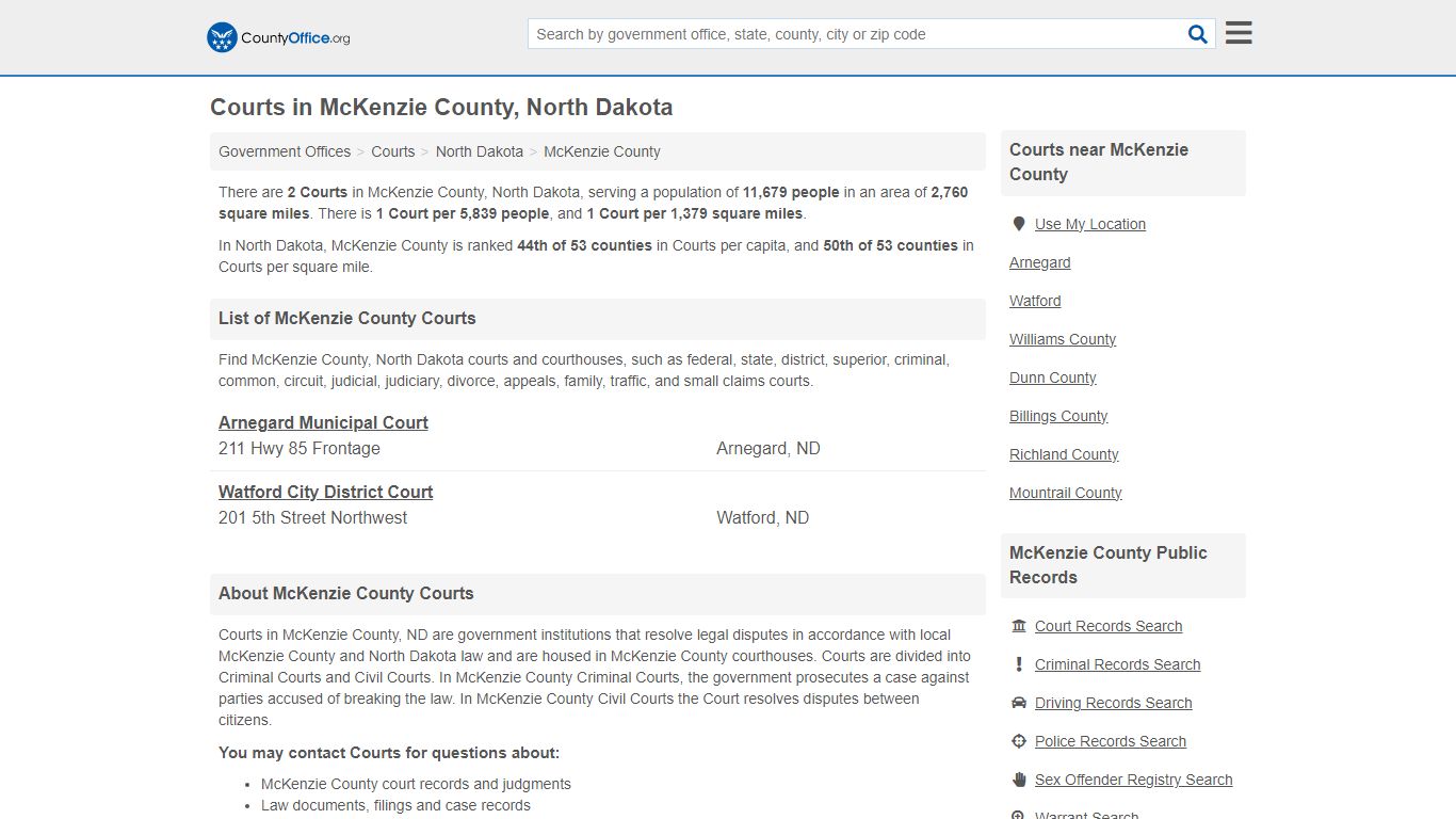 Courts - McKenzie County, ND (Court Records & Calendars)