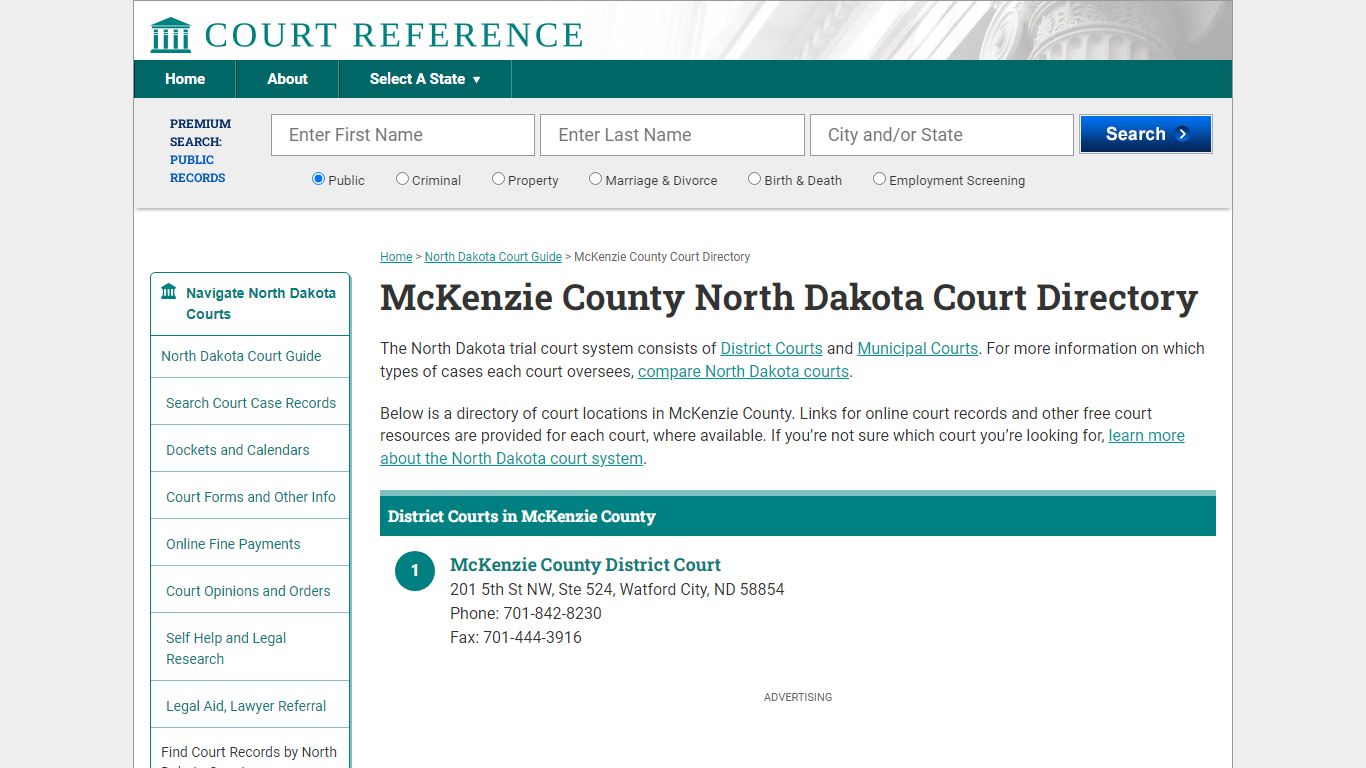 McKenzie County North Dakota Court Directory